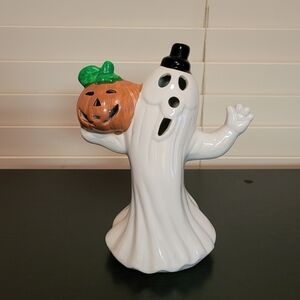 Vintage Halloween Ceramic Ghost in a Hat with a Pumpkin